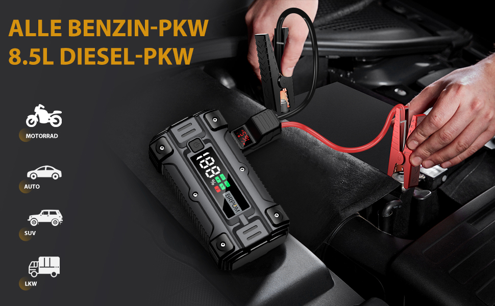 Powerbank для запуску авто BRPOM 6000A 12V: запуск бензинових та дизельних двигунів, LED-ліхтарик, екран, бустер для авто, мото, газонокосарки