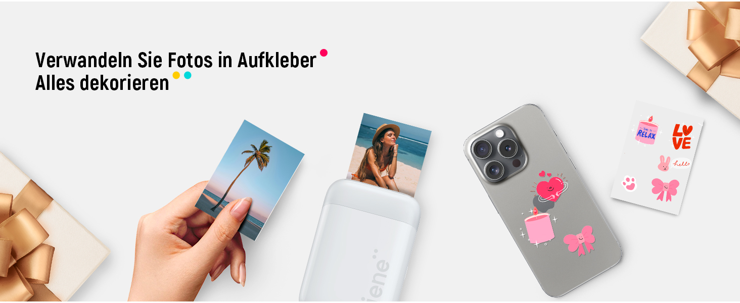 Liene Pearl K100 Міні-фотопринтер для смартфонів, білий. Підтримка Bluetooth 5.0, сумісний з iOS та Android, 5 листів фотопаперу.