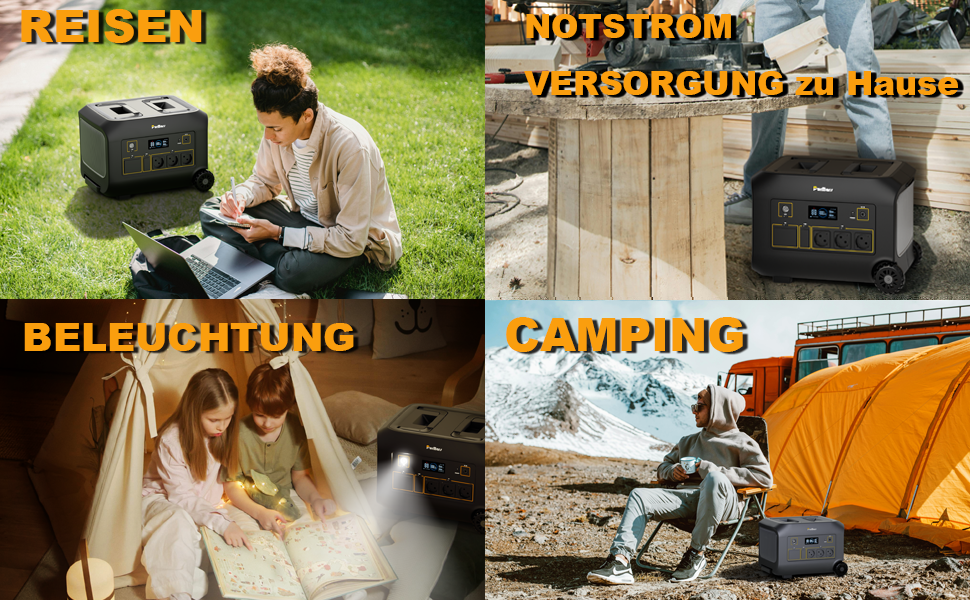 Портативна електростанція 300W (макс. 500W), 288Wh (90000mAh), сонячний генератор з чистою синусоїдою 230V AC, LiFePO4 акумулятор, для кемпінгу, подорожей та надзвичайних ситуацій (B1200E)