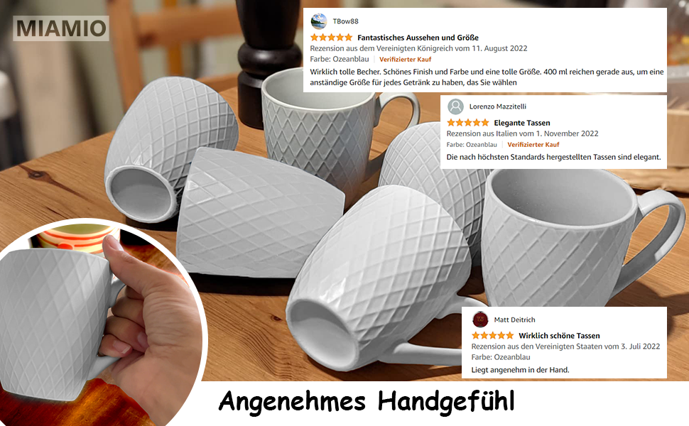 Набір кавових чашок/кружка Сучасна керамічна кружка Matt Велика чашка для кави Palmanova Collection (Біла), 6 шт., 400