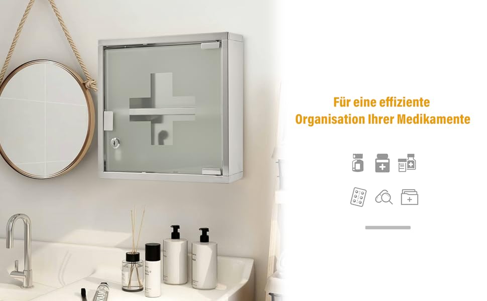 Медичний шафчик Zedelmaier з нержавіючої сталі, 4 відділення, для зберігання ліків, аптечний шафчик, для ванної кімнати, підвісний, з замком, 57 x 27 x 12 см, білий/сріблястий