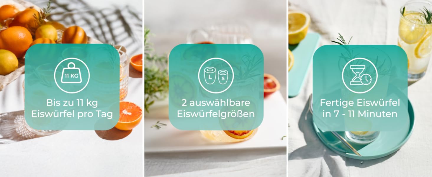 Льодогенератор KLAMER 24 кг/добу, 3 розміри кубиків льоду, 2.2л резервуар, 130W, тихий, чорний