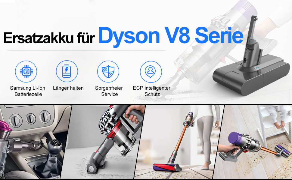 Змінна батарея 6 000 Агод для Dyson V8, 21,6 В Li-Ion для V8 Absolute/Animal/Fluffy, включно з попереднім фільтромщіткою