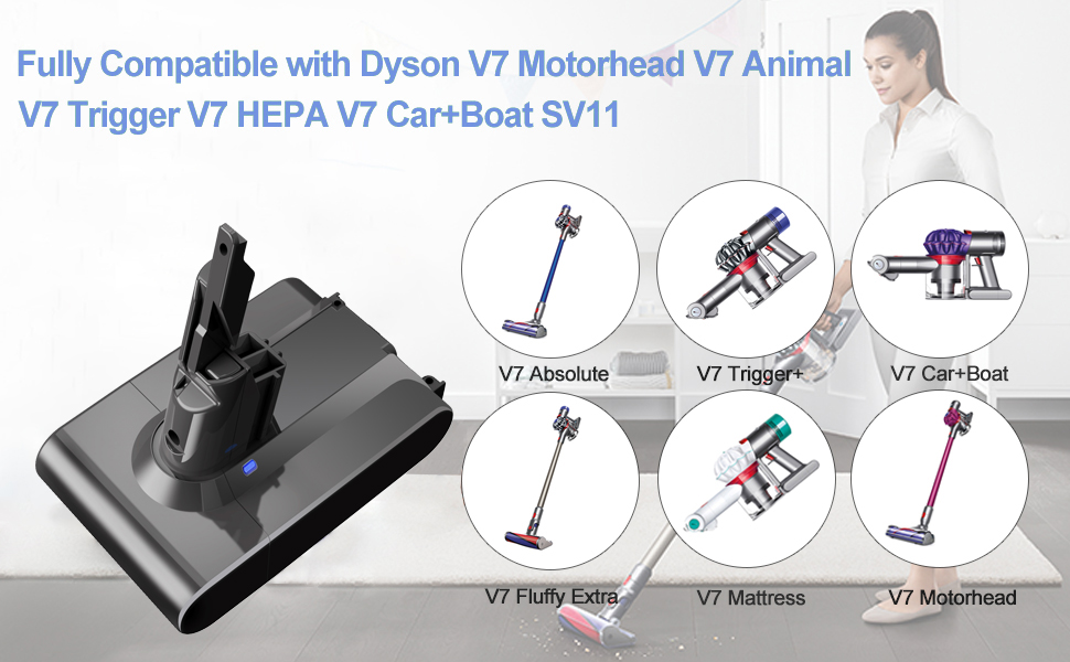 Змінна літій-іонна батарея V7 6000 мАг для пилососа Dyson V7, сумісна з V7 Animal, без шнура, екстра, пухнастий