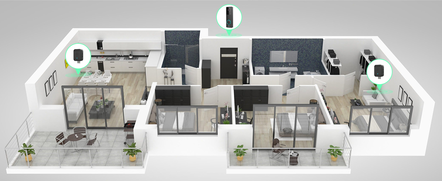 Відеодзвінок CPVAN з Wi-Fi, 2K HD камера, бездротовий, з PIR-датчиком руху, 2-сторонній аудіо, підтримка Alexa, SD-карта та хмарне сховище