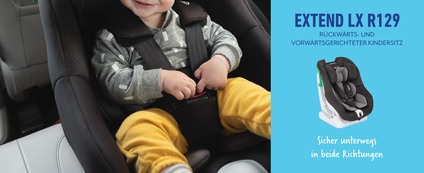 Автокрісло Graco Extend™ LX R129 Reboarder: від народження до 4 років (40-105 см), поворотне, збоку захист, чорний, Midnight Extend i-Size Single