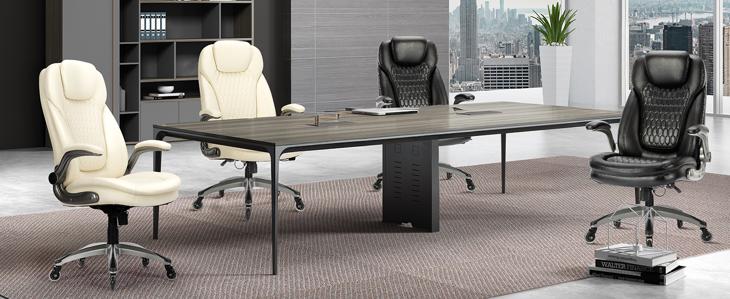 Крісло для офісу Colamy: ергономічне крісло з дихаючої шкіри, підголівник, регульовані підлокітники та м'яке сидіння з пружинним блоком, для дому та офісу (слонова кістка)