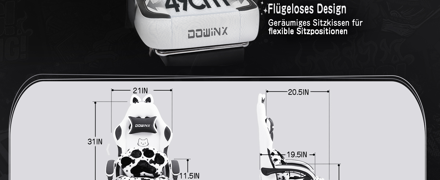 Ігровий крісло Dowinx з підніжкою, ергономічний геймерський крісло для ПК, комфортний крісло для дорослих, рожево-білий (чорно-білий)