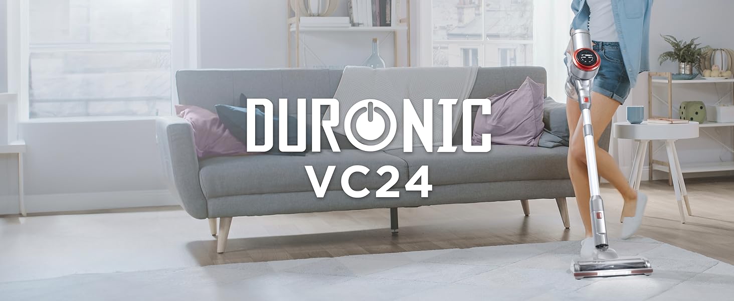 Акумуляторний пилосос Duronic VC24 бездротовий час роботи до 50 хв Акумуляторний пилосос 22KPa зі світлодіодною щіткою для підлоги Вертикальний пилосос для шерсті домашніх тварин 0,8 л без мішка В т.ч. 1 змінна батарея, що працює від батарейок