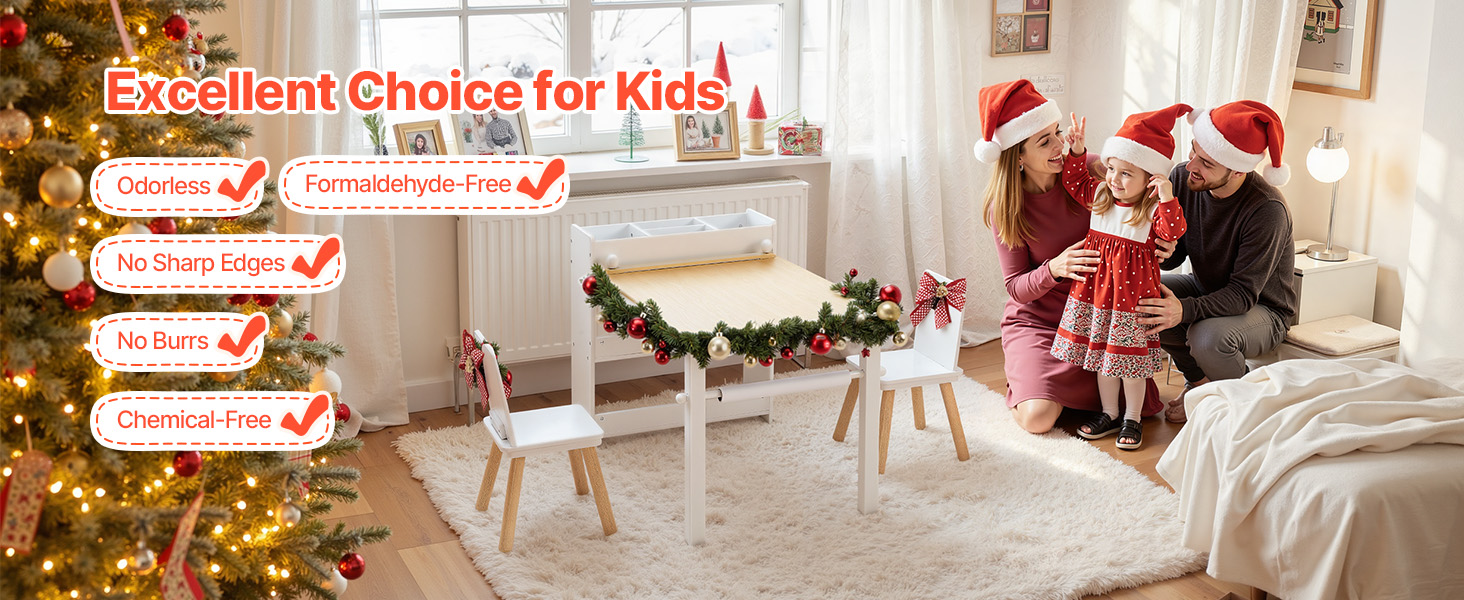 Дитячий стіл VEVOR з 2 стільцями та шафкою 3 ящики, набір для малювання, читання, письма, ігор, дитяча кімната, дитячий садок, білий + натуральне дерево, сучасний дизайн