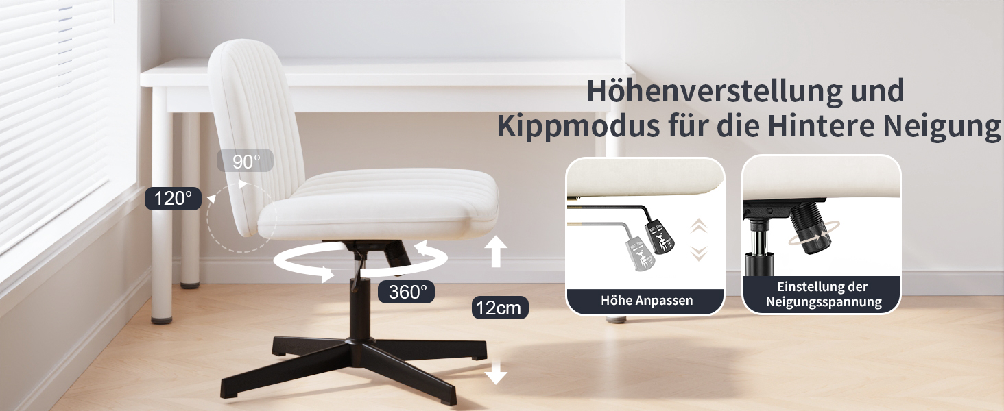 Офісне крісло Naspauluro без підлокітників, з тканинним покриттям, для роботи та відпочинку, з регулюванням висоти та функцією гойдання, поворотне на 360°, кремового кольору, без коліс