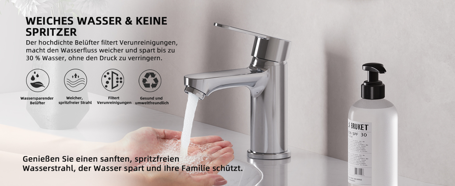 Змішувач для ванної кімнати BELZ, одноручний, для умивальника, хром, водозберігаючий, енергозберігаючий, висота виливу 78 мм