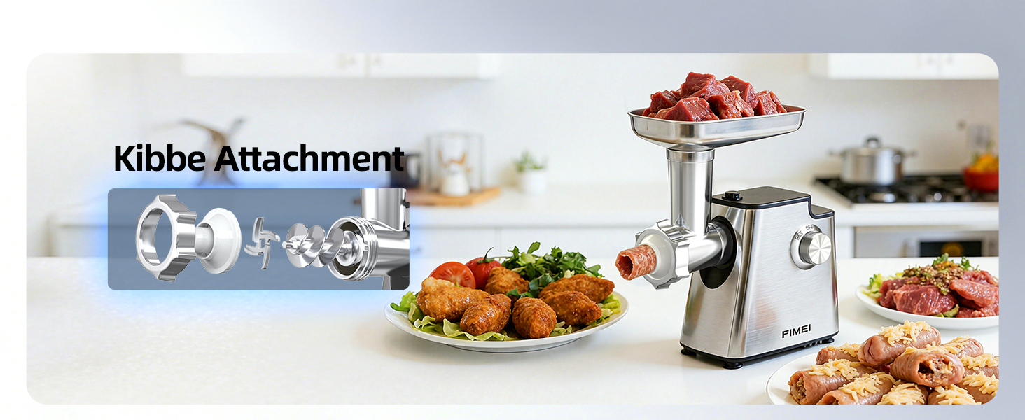 М'ясорубка електрична FIMEI 4-в-1 з насадками для ковбас та печива, нержавіюча сталь