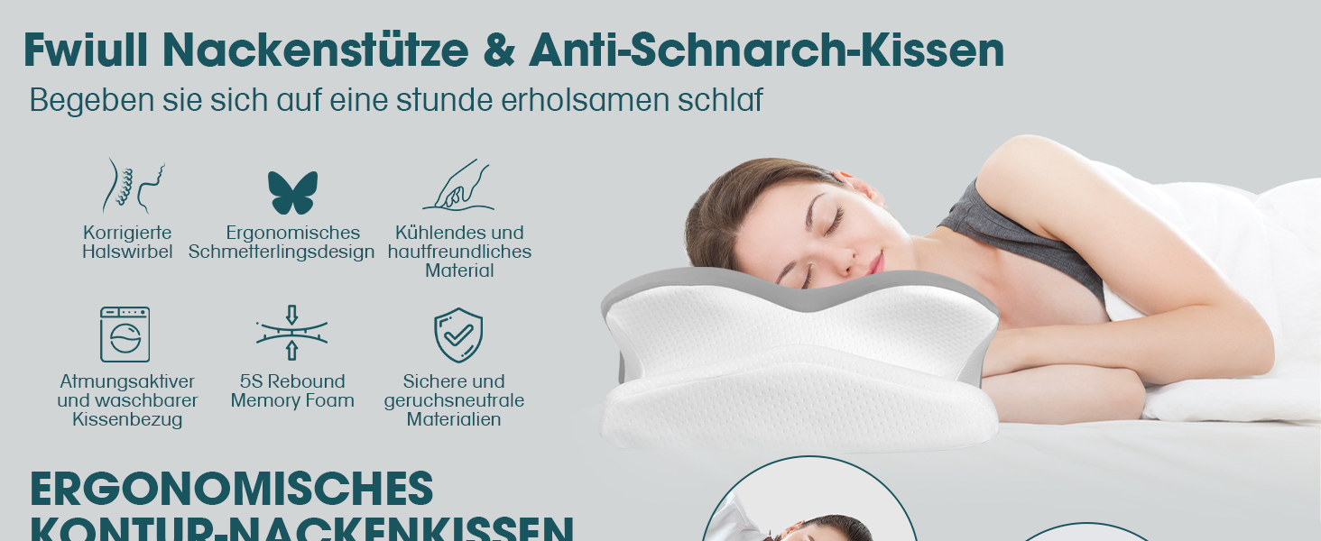 Подушка для шиї з Memory Foam Fwiull: ортопедична подушка для сну на боці, спині та животі (1 шт., метелик)