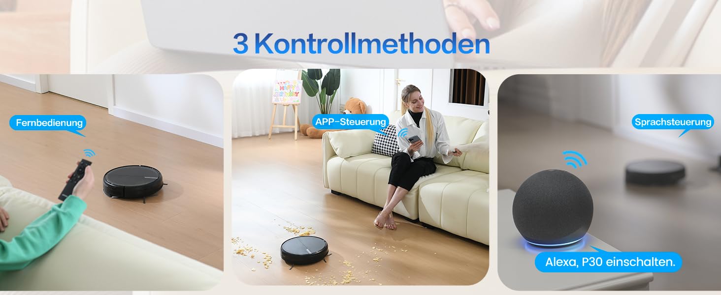 Робот-пилосос AIRROBO P30 з функцією миття, 3000Pa, 3-в-1, для тварин, килимів, твердих підлог, з пультом дистанційного керування, час роботи 120 хв (чорно-сірий)