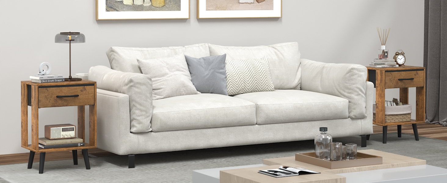 Набір з 2 приліжкових тумбочок, 40x30x60.3 см, з шухлядою, з дерева, для спальні/дитячої кімнати