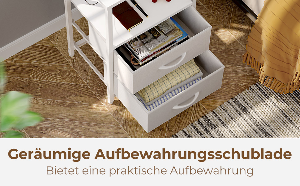 Нічний столик Rolanstar з підзарядкою, LED-підсвіткою, 2 висувними ящиками та 3-рівневою системою зберігання, дерев'яний, 40 x 30 x 60 см (Білий, 2)