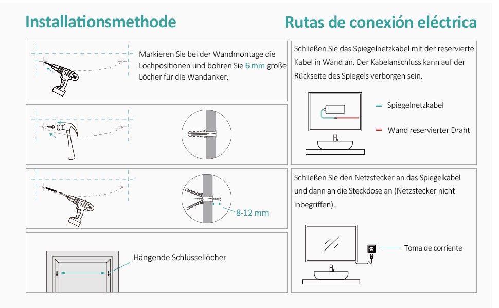 LED дзеркало для ванної кімнати EMKE 80x60 см з підсвічуванням, холодним білим світлом, сенсорним вимикачем, IP44, енергозберігаюче