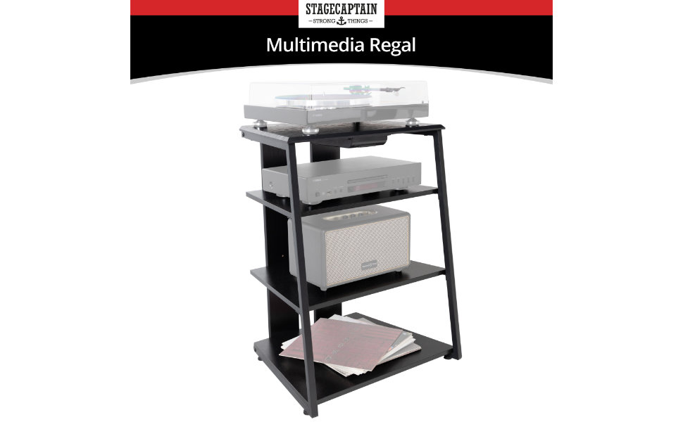 Регульована стійка Stagecaptain для Hi-Fi обладнання з 4 рівнями, чорне дерево, сталевий каркас, витримує до 50 кг