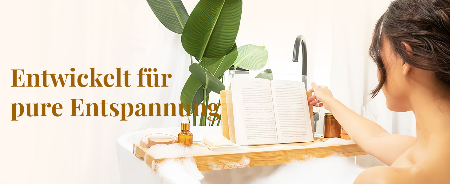 Підставка для ванни ADOV з бамбука, розширювана, з місцем для телефону, книги, напоїв та свічки. Підходить для більшості ванн