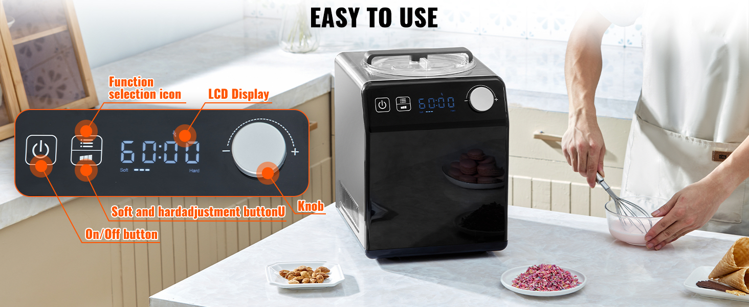 Електрична машина для приготування морозива VEVOR, 2 л, 180 Вт, для морозива, йогурту, сорбету, gelato, 3 режими, срібна, портативна, вертикальна