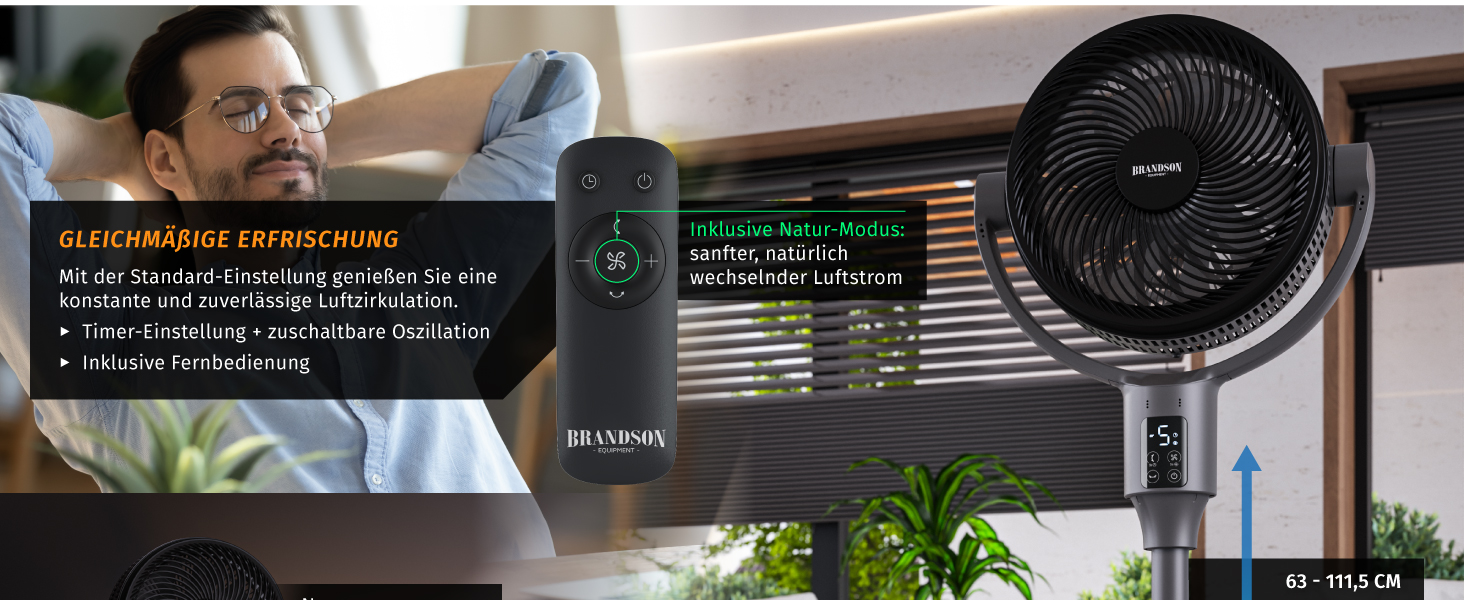 Вентилятор підлоговий Brandson ECO Line 3D з пультом, дисплеєм, 9 швидкостей, чорний