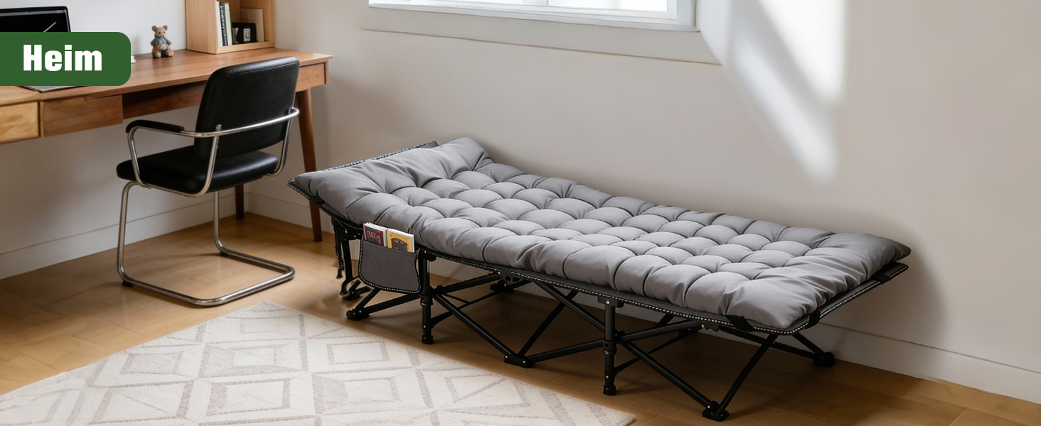 Розкладне ліжко для кемпінгу Sekey XXL (190x71x35 см) з матрацом, посилений сталевий каркас та тканина Oxford, сіре