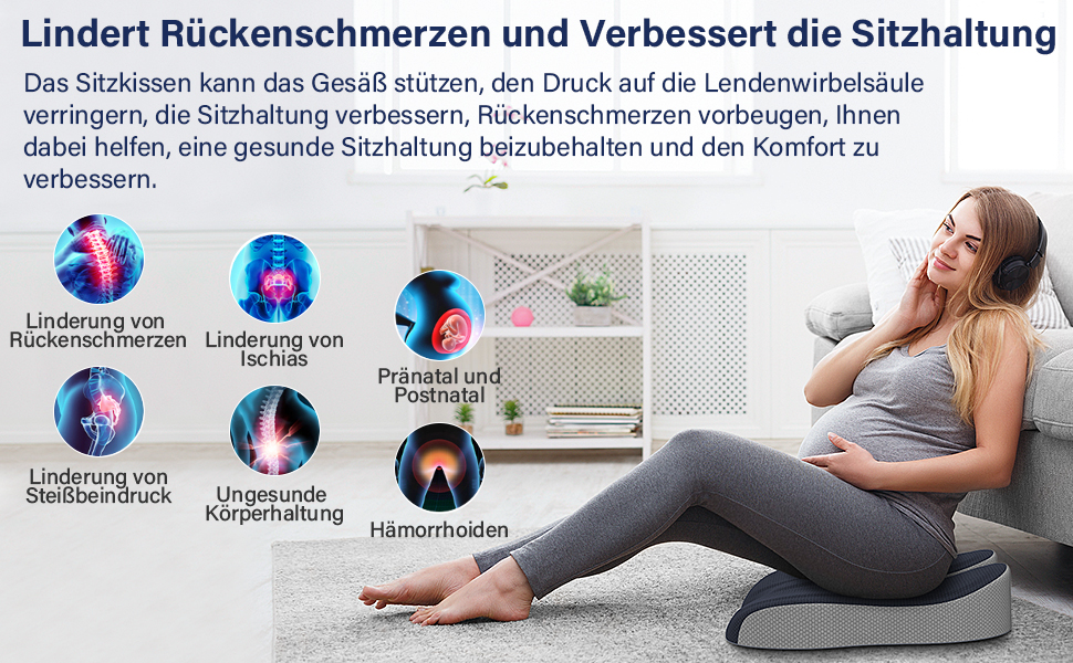 Ортопедична подушка для сидіння: комфортна підтримка спини та куприту для офісного крісла, авто та дому. Темно-сірий колір.