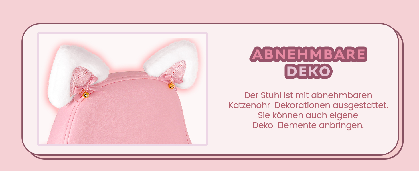 Ігровий крісло Waleaf з підголовником у вигляді лапки кота та вушками, ергономічний геймерський крісло з підніжкою, регульоване крісло для комп'ютера з PU шкіри для дівчаток-підлітків, ігрове крісло 135кг, рожеве