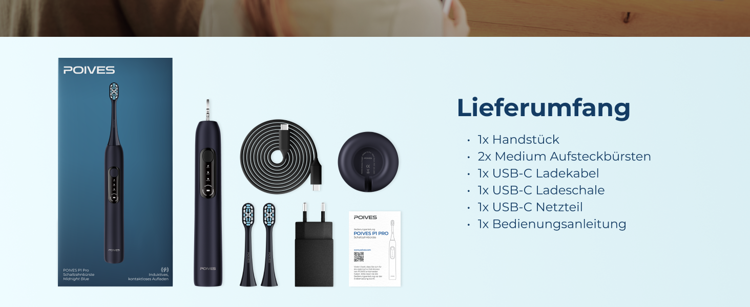 Електрична зубна щітка POIVES P1 Pro з датчиком тиску, 72000 рухів, 4 роки гарантії, 111 днів без ризику, тривалий час роботи, колір: Midnight Blue