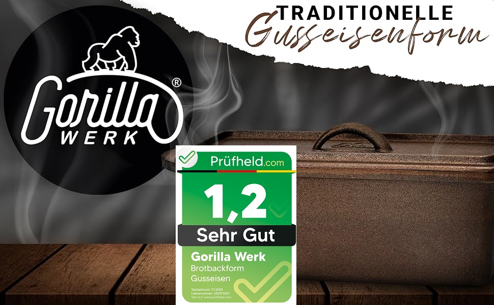 Форма для випічки хліба Gorilla Werk з кришкою, попередньо приправлена, прямокутна, чавунна, аксесуари для випічки