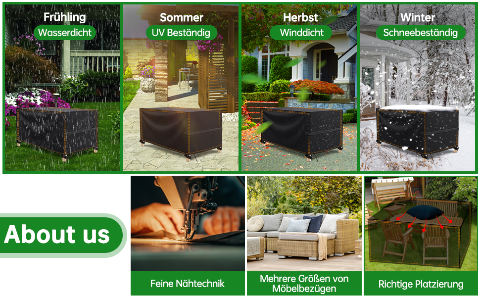 Захисний чохол для садово-патіо меблів, водонепроникний, 420D Oxford, для саду, тераси, чорний (230 x 165 x 80 см)