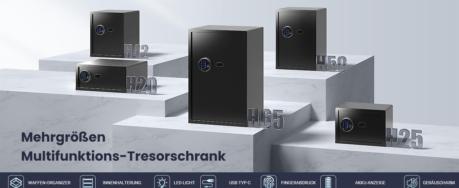 Сейф Grimtron з біометричним сканером відбитків пальців – 22L, LED-підсвічування, тихий режим, захист від злодіїв, нержавіюча сталь, чорний