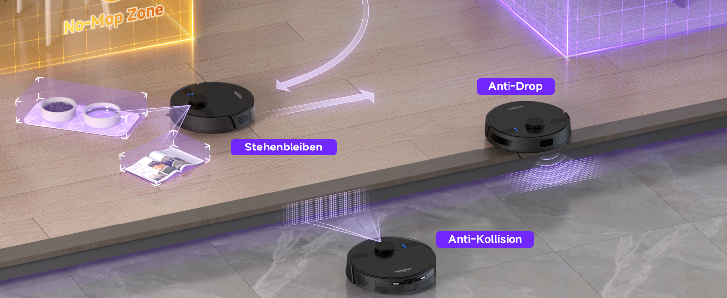 Робот-пилосос MONSGA з функцією миття, 3.5L, потужність всмоктування 5000Pa, час роботи 180 хв, навігація LiDAR, APP керування, чорний