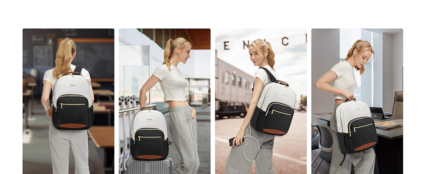 LOVEVOOK Рюкзак для жінок, великий, 15.6 дюймів, сумка для ноутбука, водонепроникний, шкільний рюкзак, для дівчаток-підлітків, чорний, елегантний, для роботи, навчання, подорожей (15.6 дюймів, бежево-чорний-коричневий)