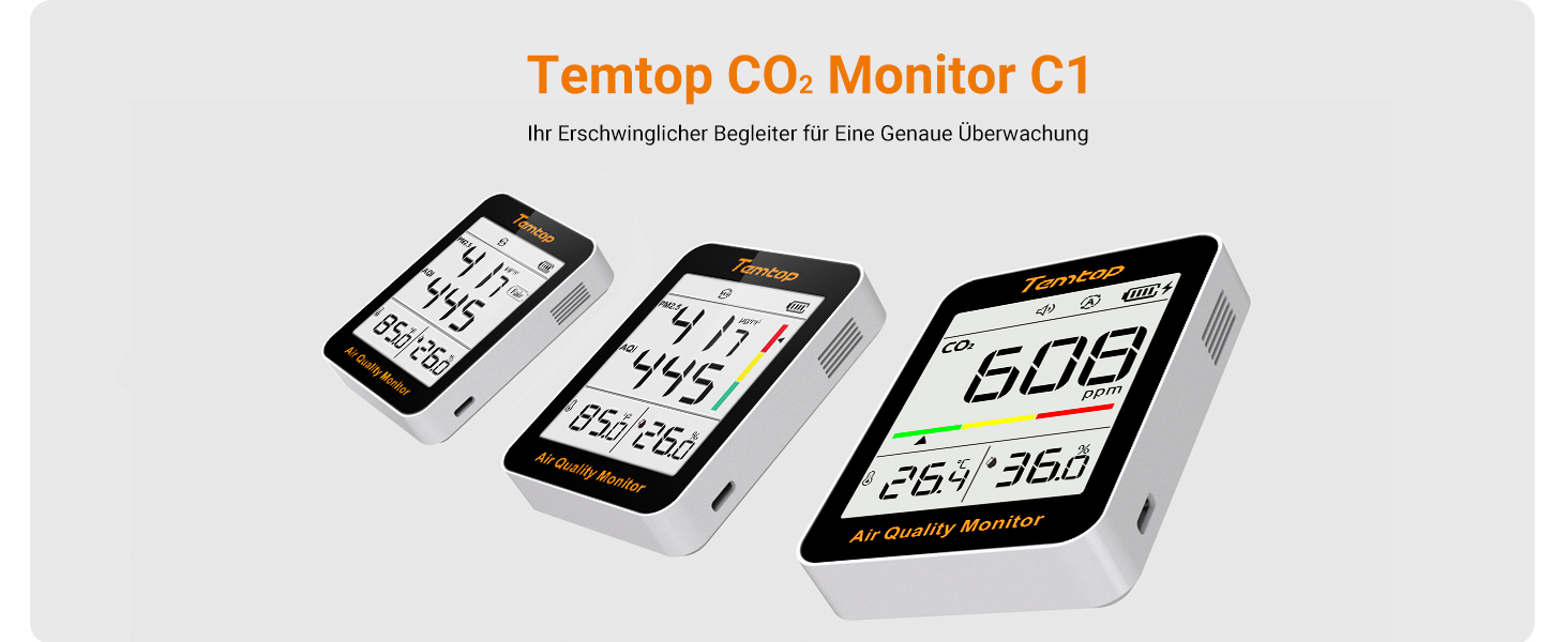 Temtop C1 - CO₂ монітор, термометр та гігрометр: точне вимірювання якості повітря вдома, в офісі, школі