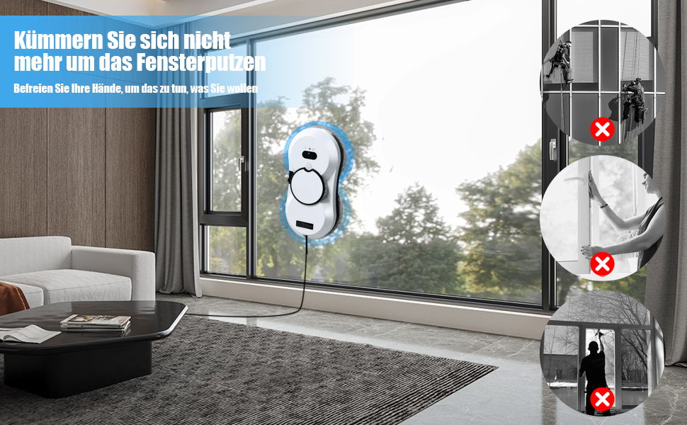 Робот для миття вікон, 5600Pa, 3 режими очищення, інтелектуальна навігація, автоматичний мийник вікон для гладких поверхонь