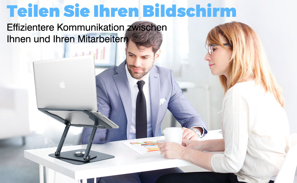 Підставка для ноутбука з поворотним основанням на 360°, регульована по висоті, ергономічна, з вентиляцією, складана, стабільна, з алюмінію, для столу (темно-сіра)