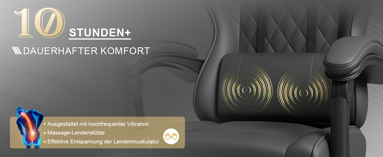 Ігровий стілець, офісний стілець з підставкою для ніг, ергономічний стілець, регульована спинка 90-135°, вантажопідйомність 150 кг, чорний