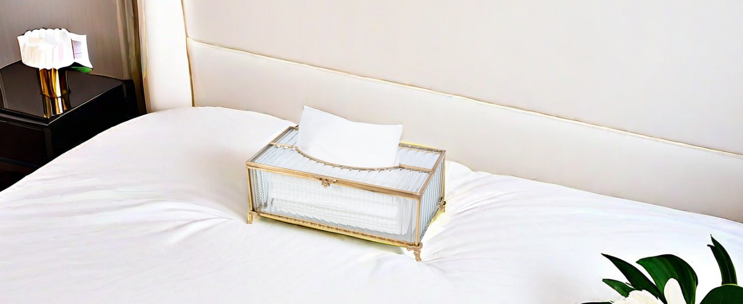 Скляна коробочка для серветок SLHEQING Gold - прямокутна, для ванної, вітальні, спальні, офісу