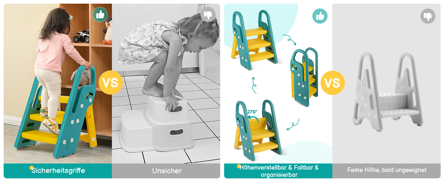 Дитячий трибуз/табурет Onasti, 2-3 сходинки, регульована висота, складаний, багатофункціональний (зелений)