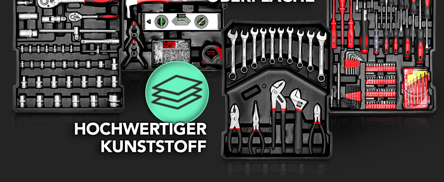 Набір інструментів TRESKO 1400 предметів у кейсі: професійний валіза з інструментами з Cr-V сталі (зелений)