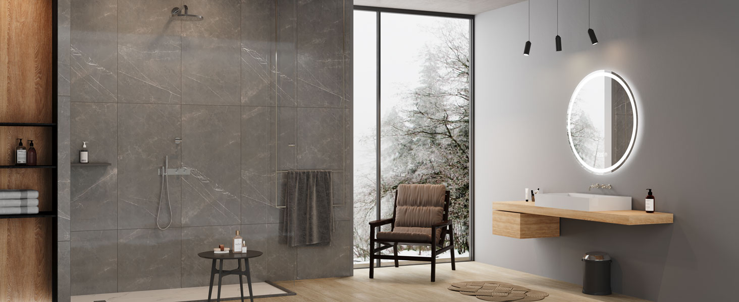 Дзеркало для ванної кімнати Dripex круглої форми з підсвічуванням LED, сенсорне керування, регулювання яскравості, 3 кольори світла, запобігання запотіванню, 50x50 см