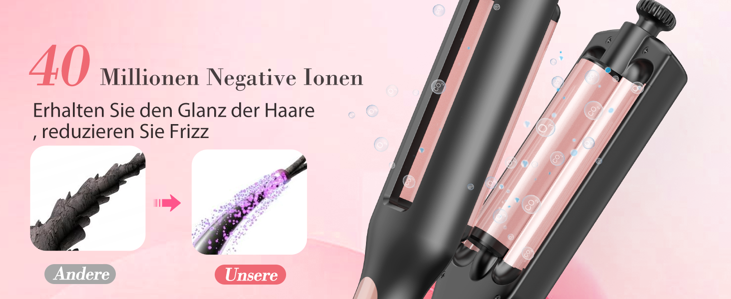 4-в-1 Випрямляч та завивачка для волосся - 22/25/32/38 мм, для створення хвиль, 4 температури (140-210°C), 3 насадки, чорний, Rose