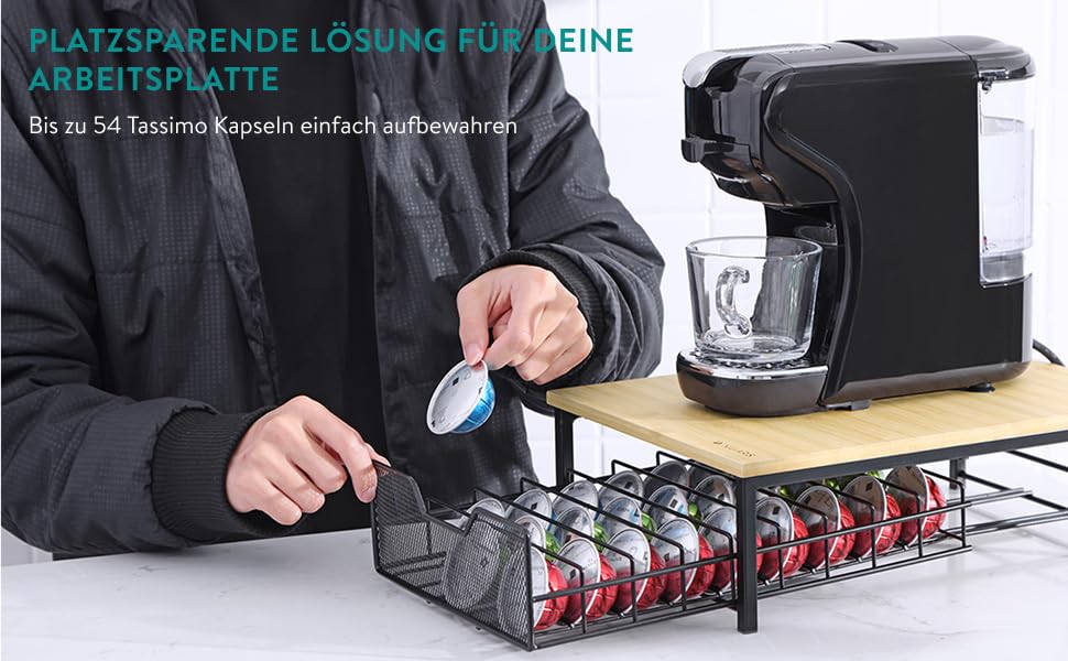 Тримач для капсул Tassimo Navaris з бамбука та заліза - органайзер для 54 капсул - чорний
