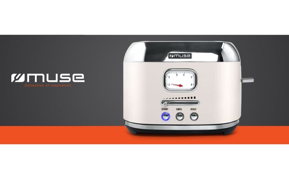 Тостер Muse MS-130 BC бежевий ретро, 2 тости, 6 рівнів підсмажування, з піддоном для крихт
