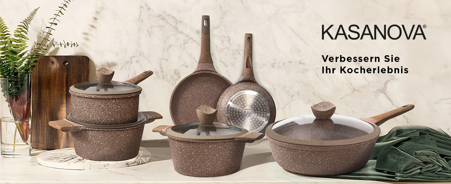 Набір каструль та сковорідок KASANOVA з антипригарним покриттям, індукційне дно, 4-шарове покриття, сучасний дизайн