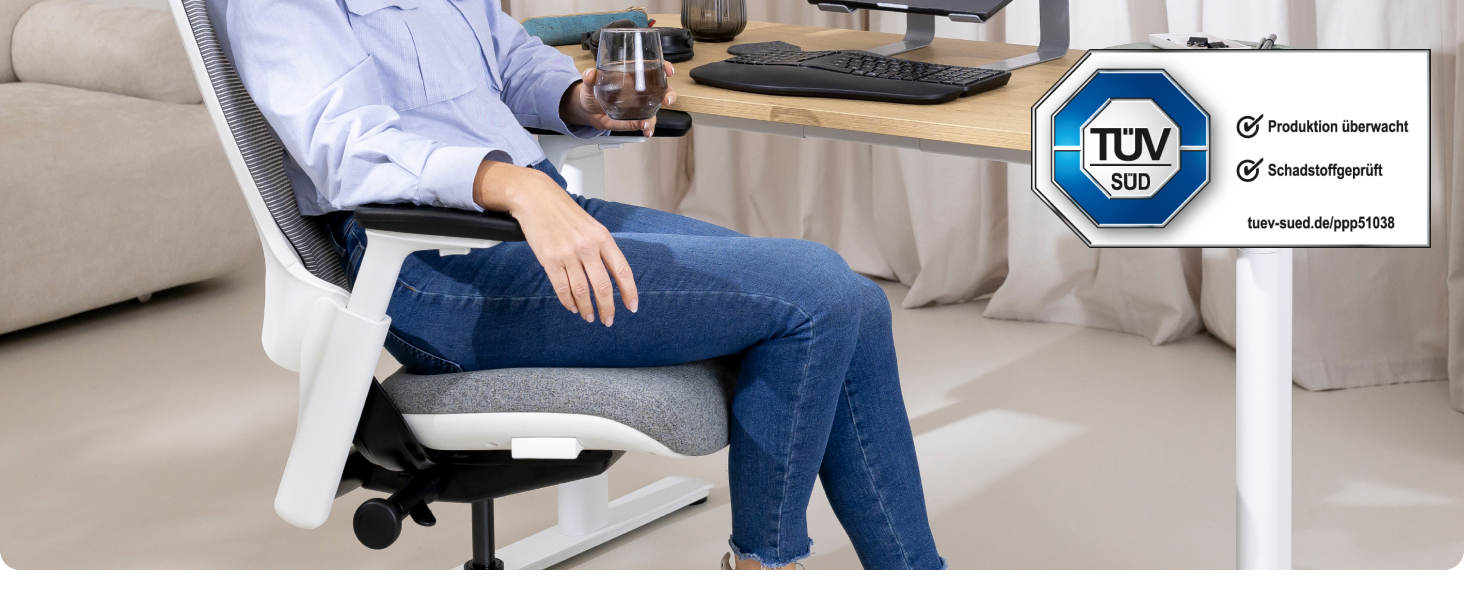 Ergotopia NextBack: ергономічне крісло для офісу з підтримкою спини | Крісло для роботи з підголівником та підлокітниками | 5 років гарантії (сірий/білий)