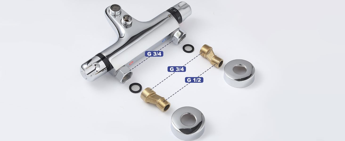 Змішувач для ванни з термостатом Uten, 2 виходи, латунь, захист 38°C