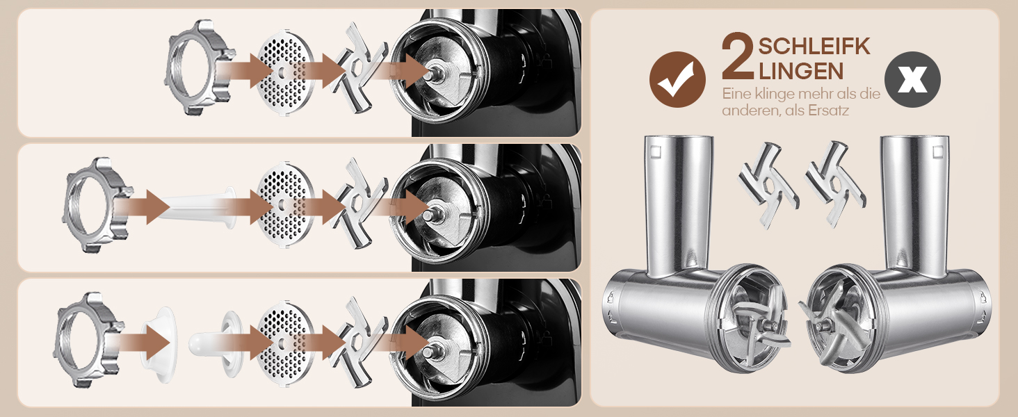 Електрична м'ясоподрібнювач Fleischwolf 3 в 1 з набором для ковбаси та 3-ма лезами з нержавіючої сталі